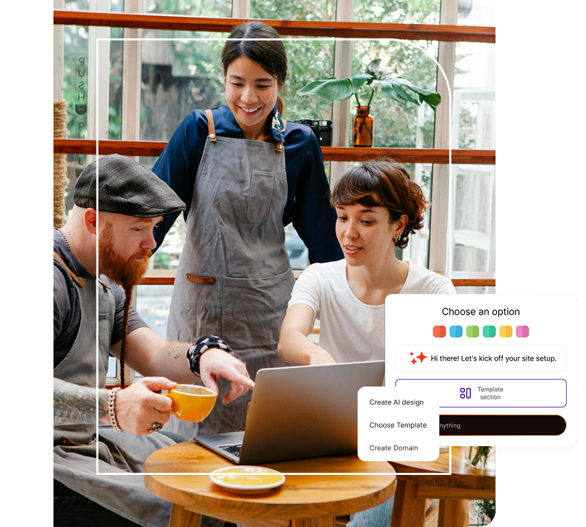 Group of people creating their business website together